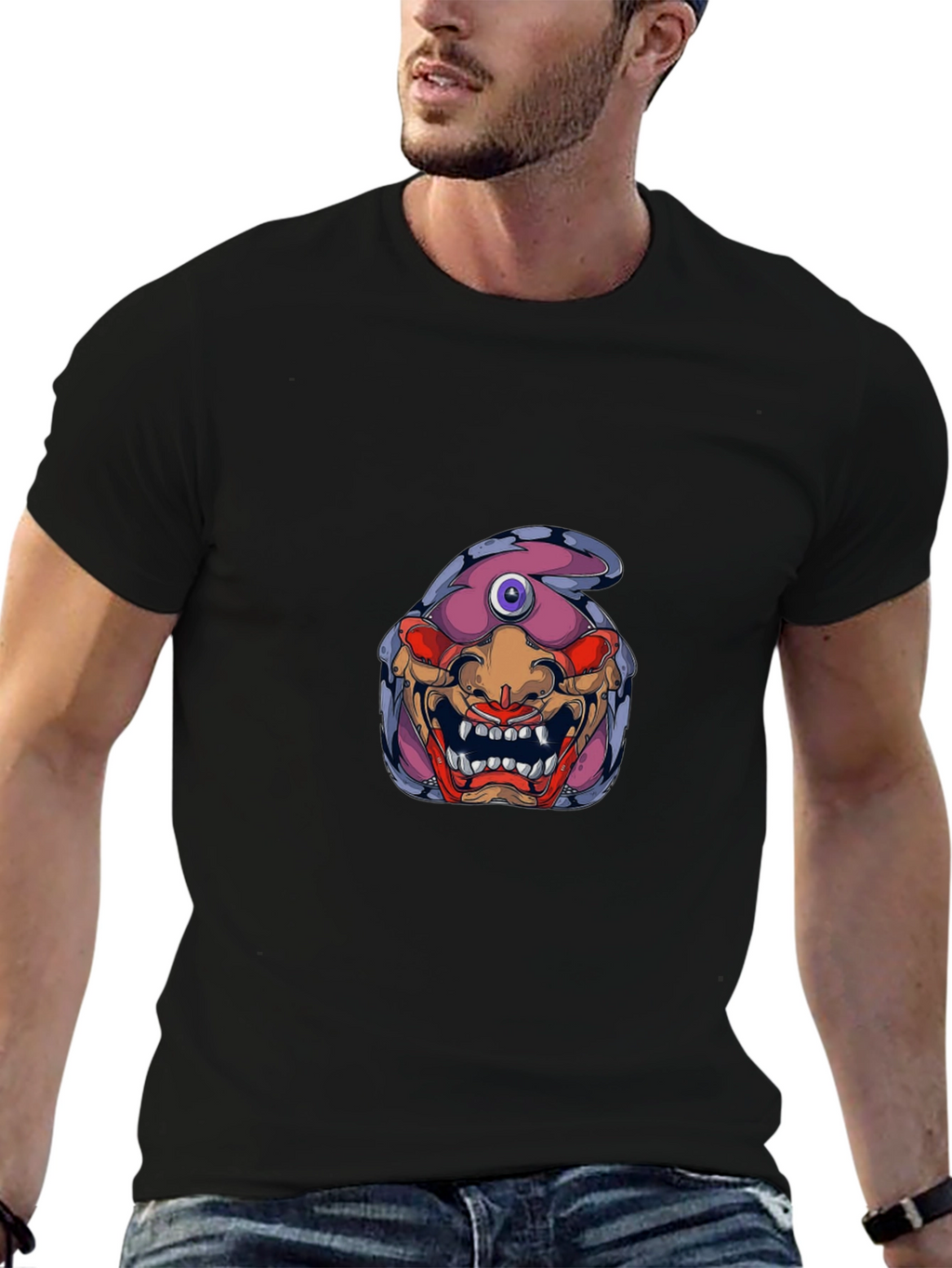 Monster Graphic Print Black T-Shirt