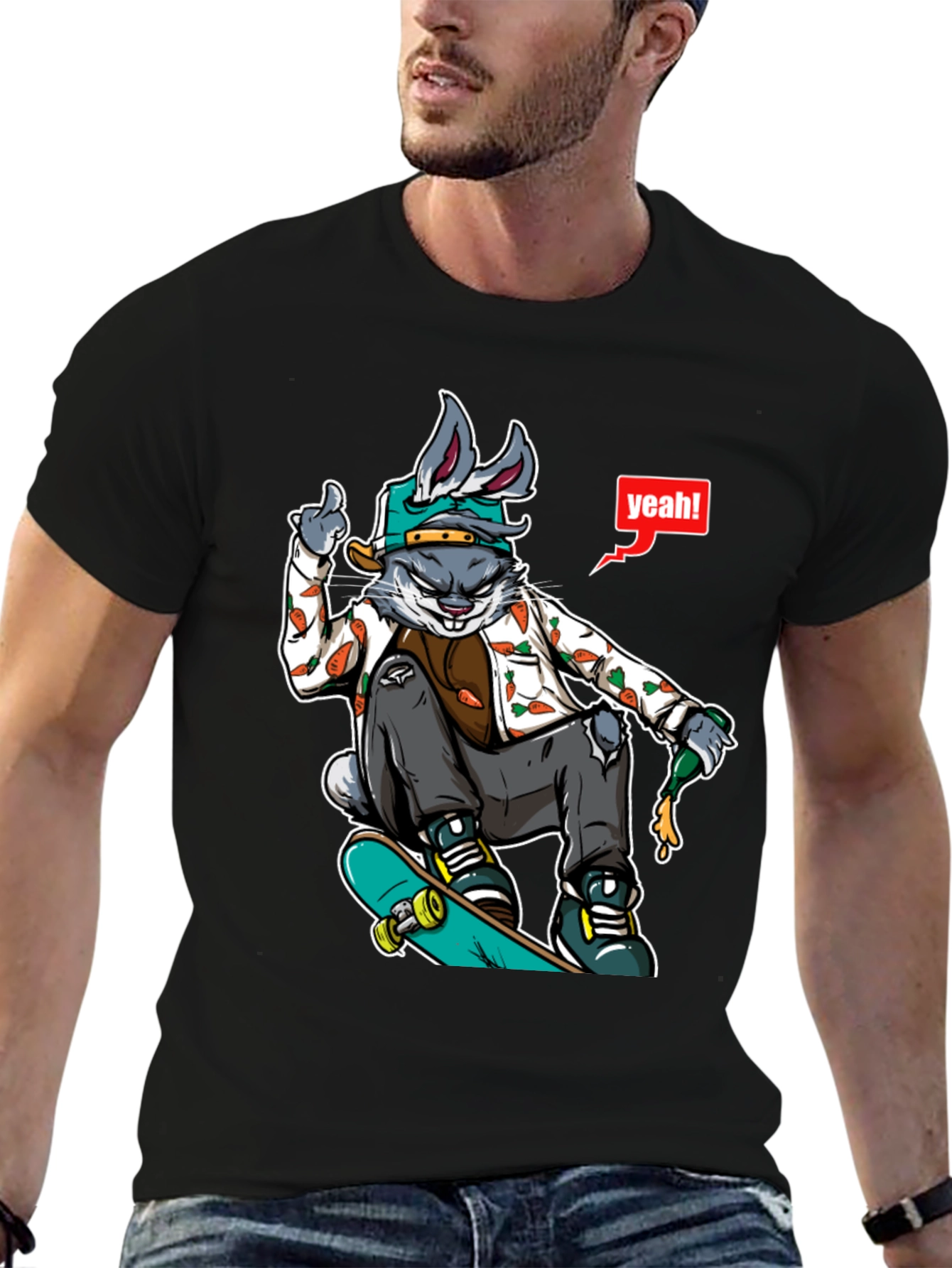 Cool Rabbit Skater Black T-Shirt