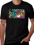 Psychedelic Cat Graphic Black T-Shirt
