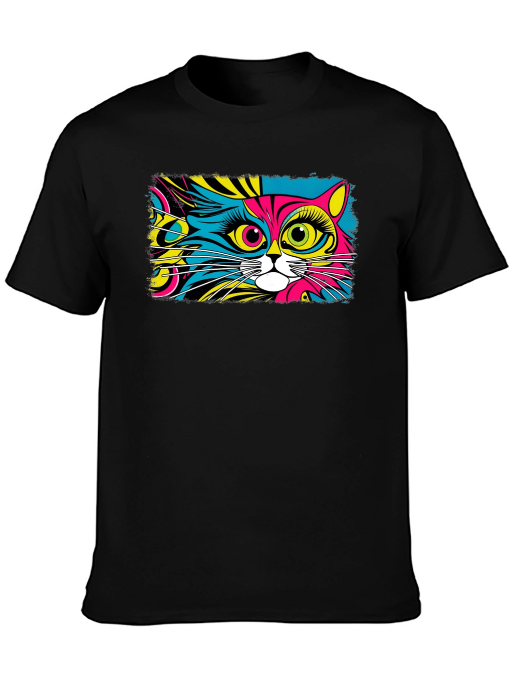 Psychedelic Cat Graphic Black T-Shirt