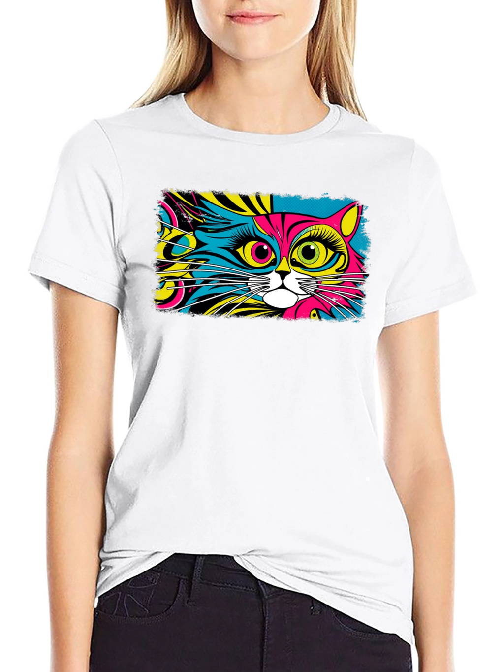 Psychedelic Cat Graphic Black T-Shirt