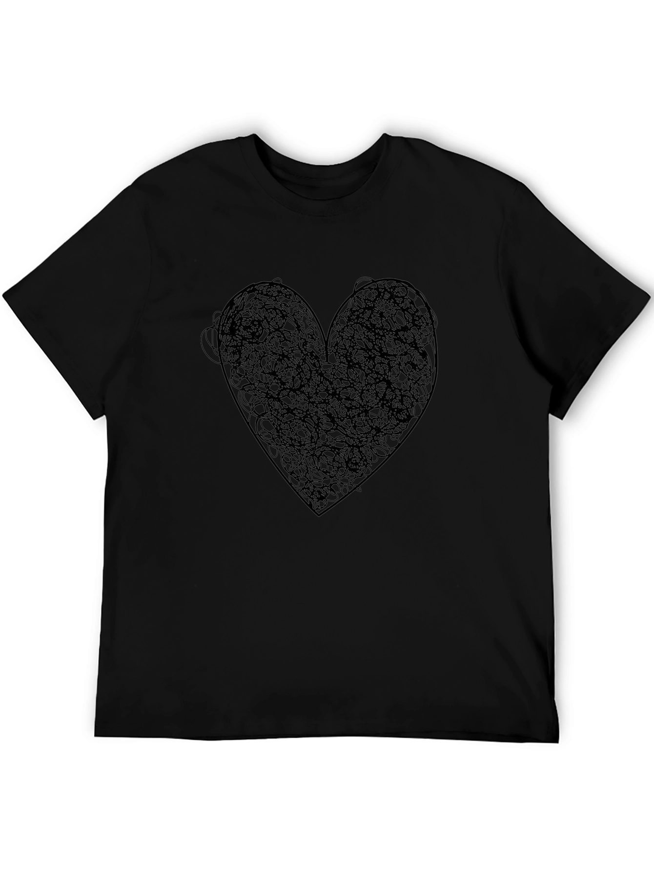Heart Scribble Graphic Tee - Modern Artistic Black T-Shirt