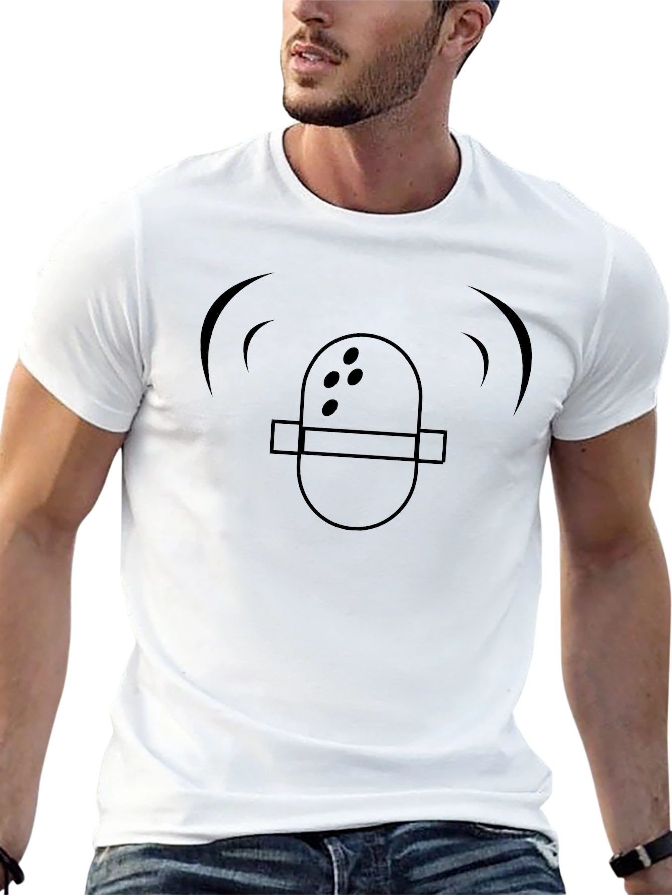 Black T-Shirt with Retro Microphone Design