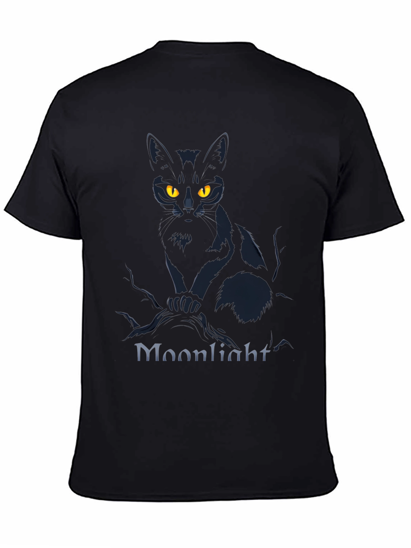 Moonlight Cat Graphic Tee - Mens Black T-Shirt