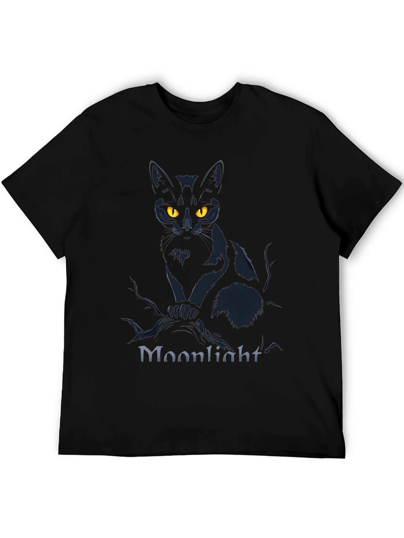 Moonlight Cat Graphic Tee - Mens Black T-Shirt