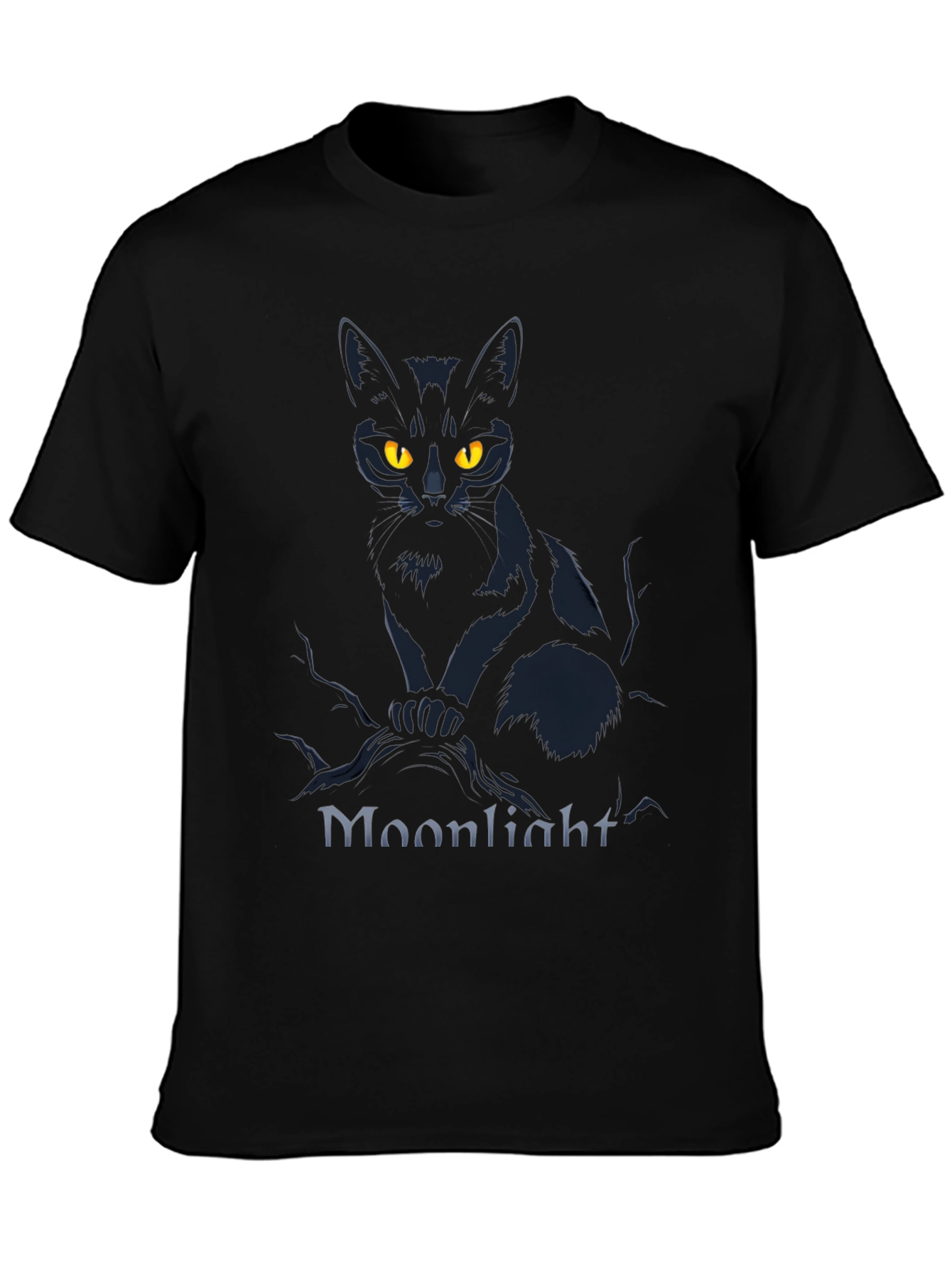 Moonlight Cat Graphic Tee - Mens Black T-Shirt