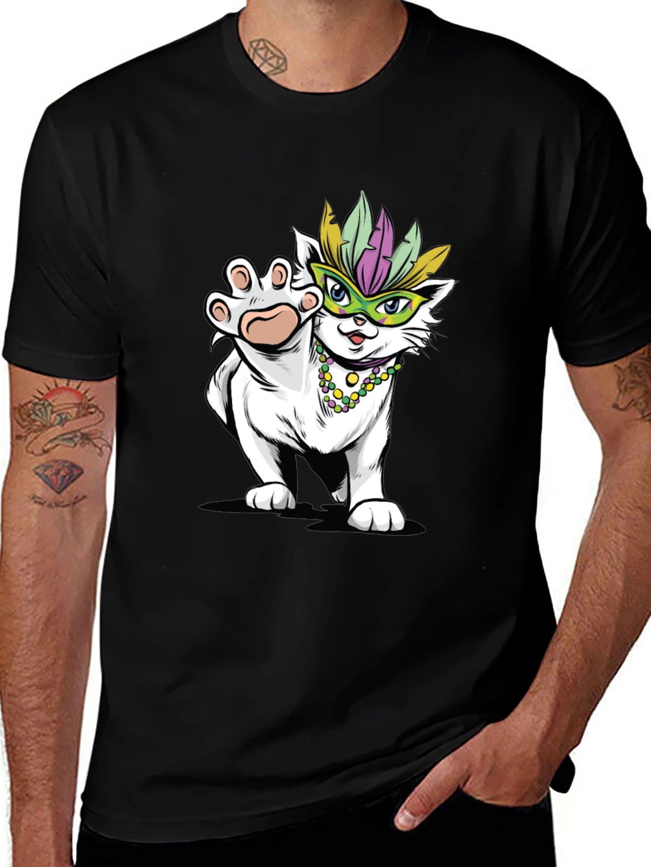 Mardi Gras Cat T-Shirt - Festive Party Wear