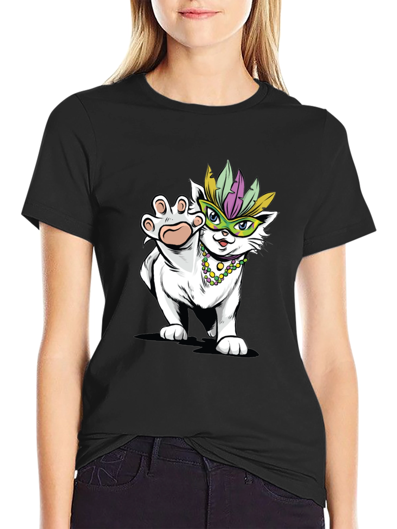 Mardi Gras Cat T-Shirt - Festive Party Wear