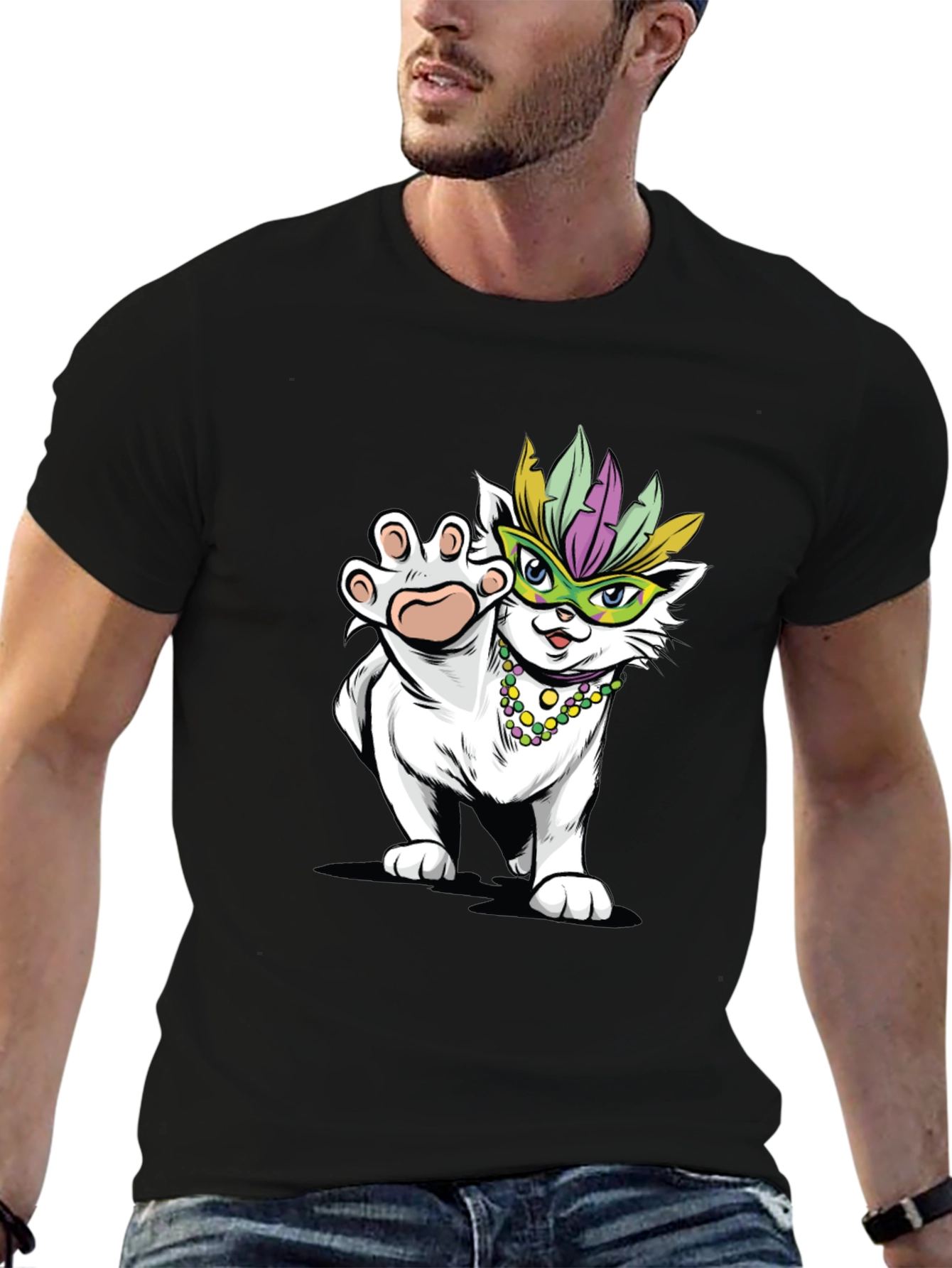 Mardi Gras Cat T-Shirt - Festive Party Wear