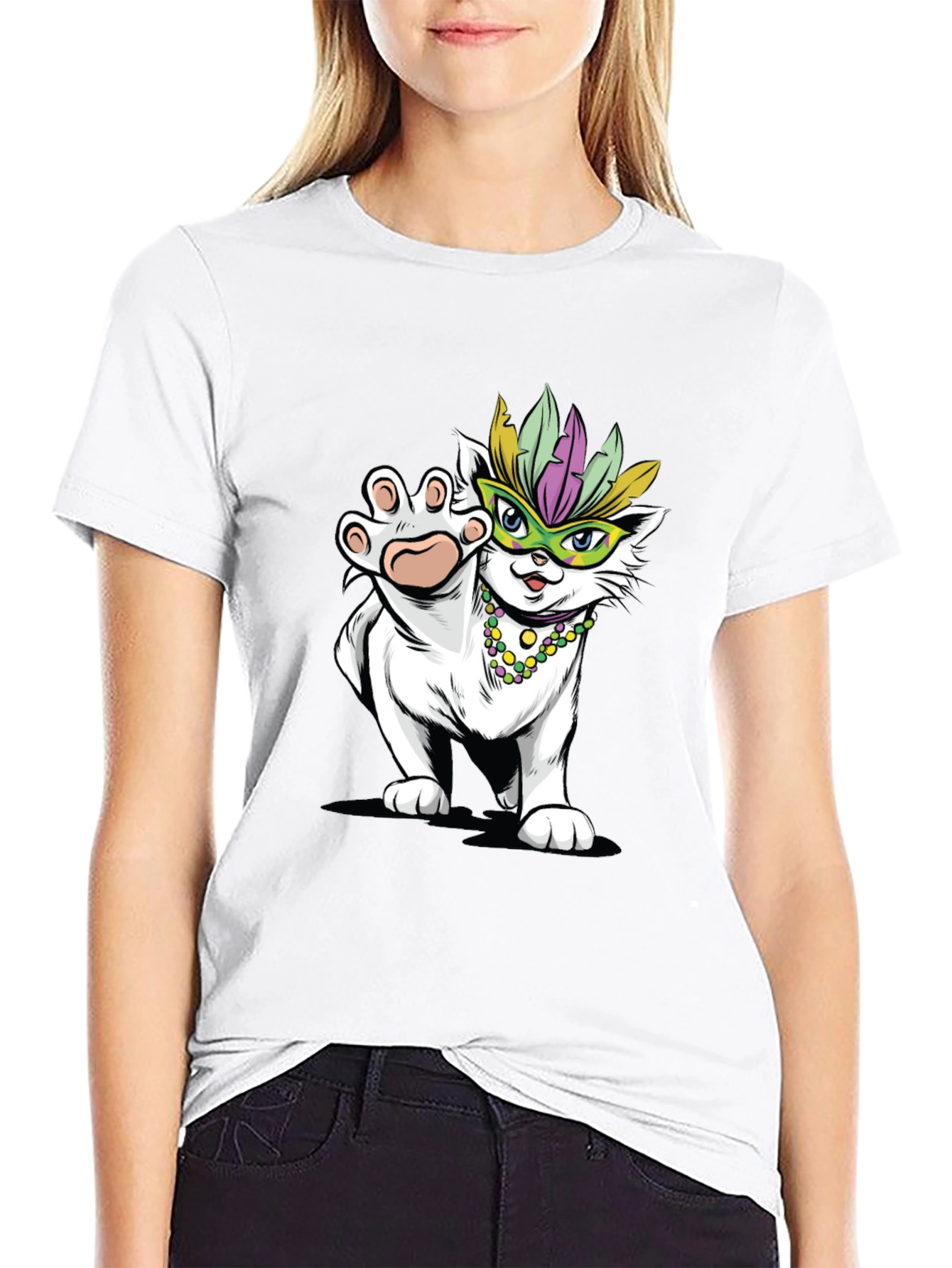 Mardi Gras Cat T-Shirt - Festive Party Wear