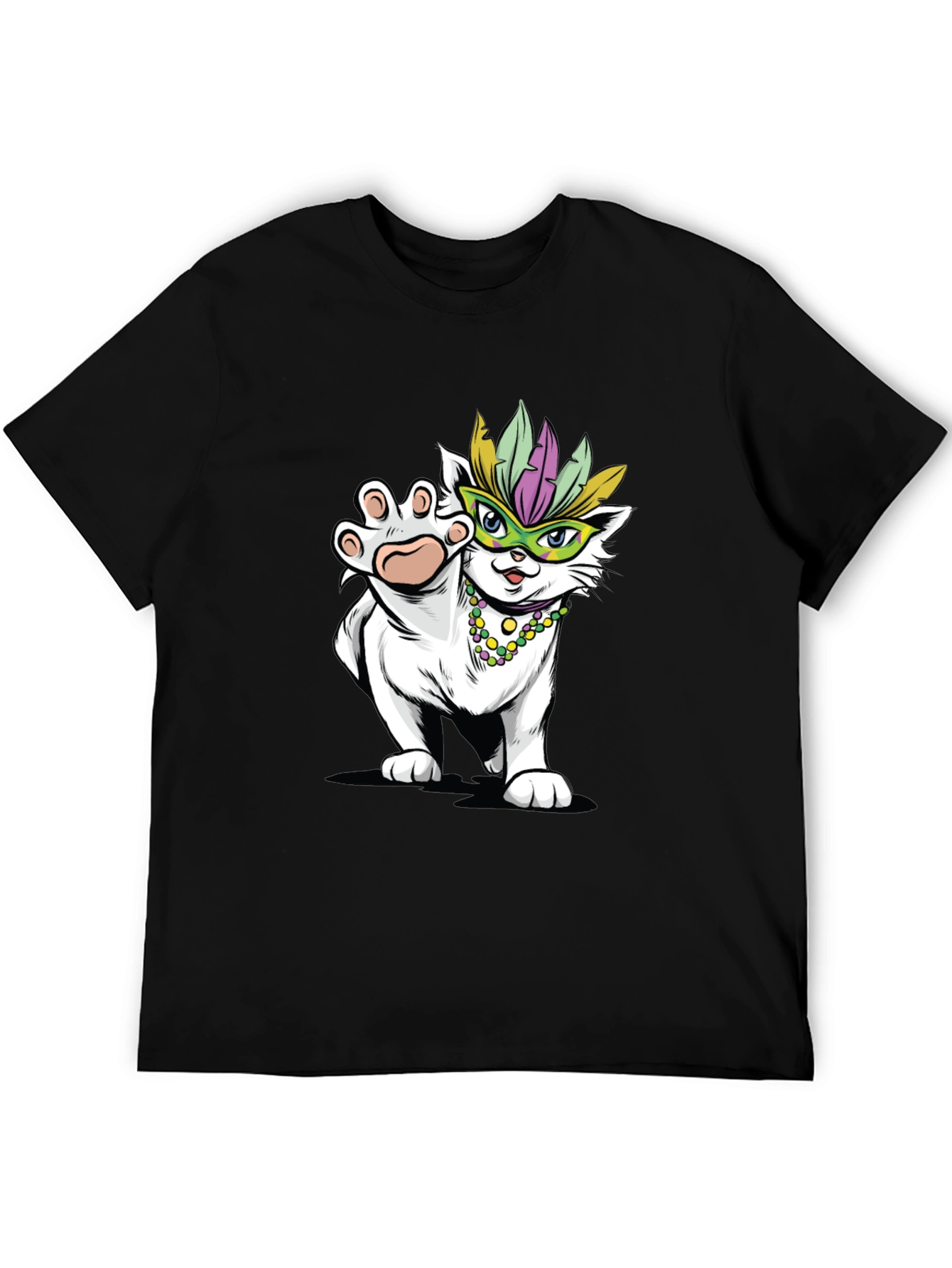 Mardi Gras Cat T-Shirt - Festive Party Wear