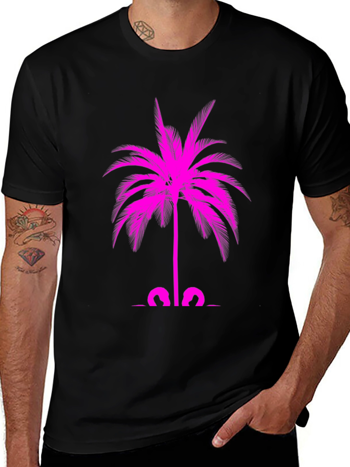 Pink Palm Tree Graphic Tee - Mens Black T-Shirt