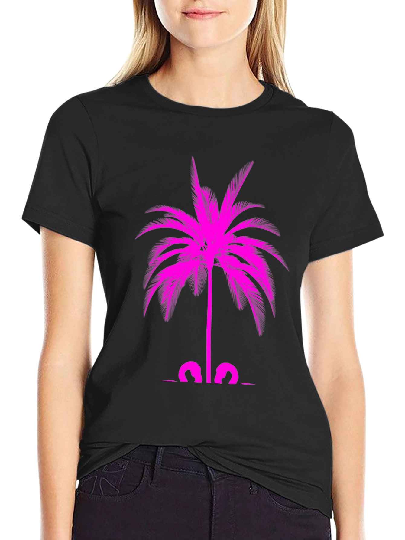 Pink Palm Tree Graphic Tee - Mens Black T-Shirt