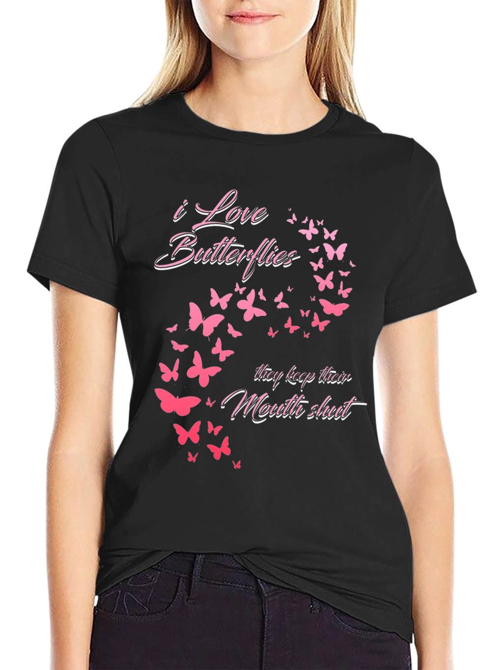 I Love Butterflies Graphic Tee - Black