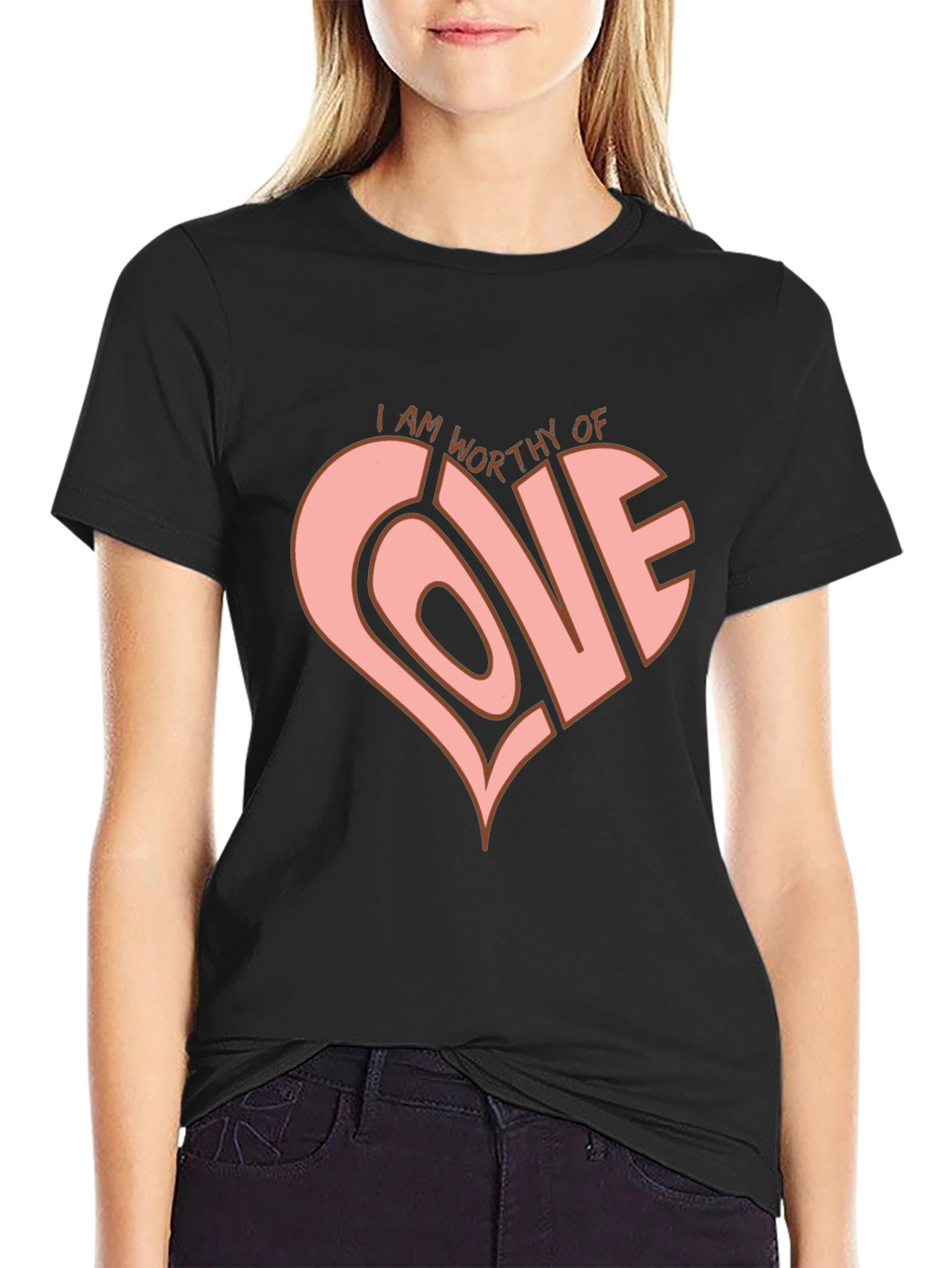 Worthy of Love Heart Graphic Tee - Black