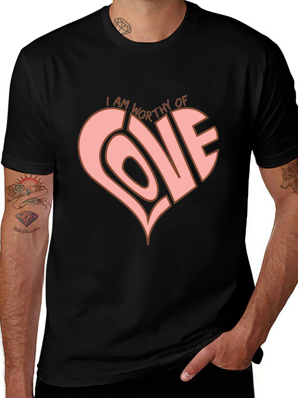 Worthy of Love Heart Graphic Tee - Black
