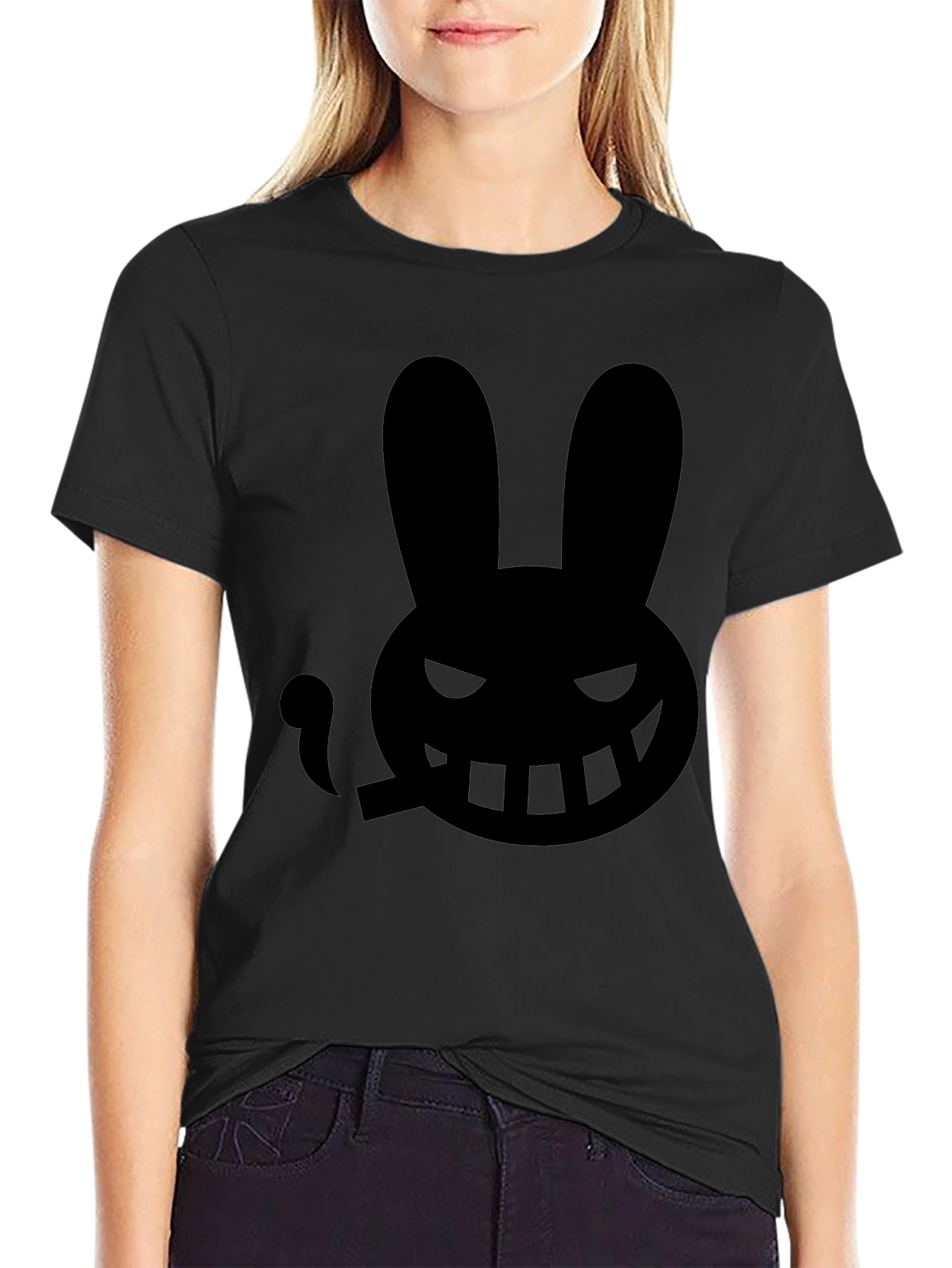 Mens Black T-Shirt with Smoking Rabbit Graphic