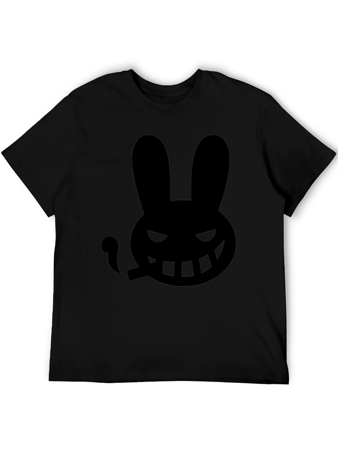 Mens Black T-Shirt with Smoking Rabbit Graphic