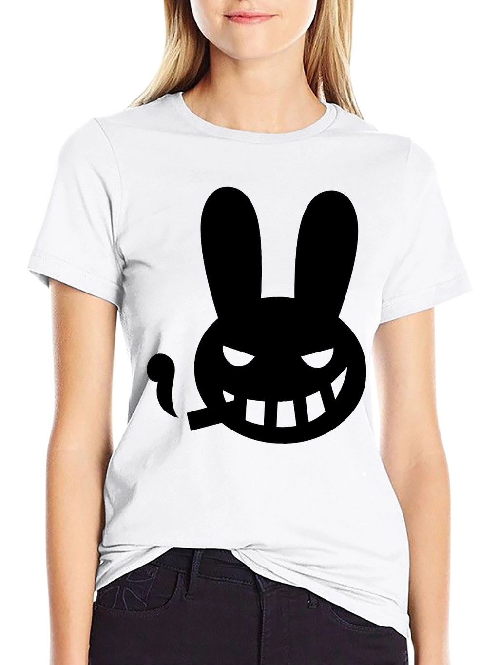 Mens Black T-Shirt with Smoking Rabbit Graphic