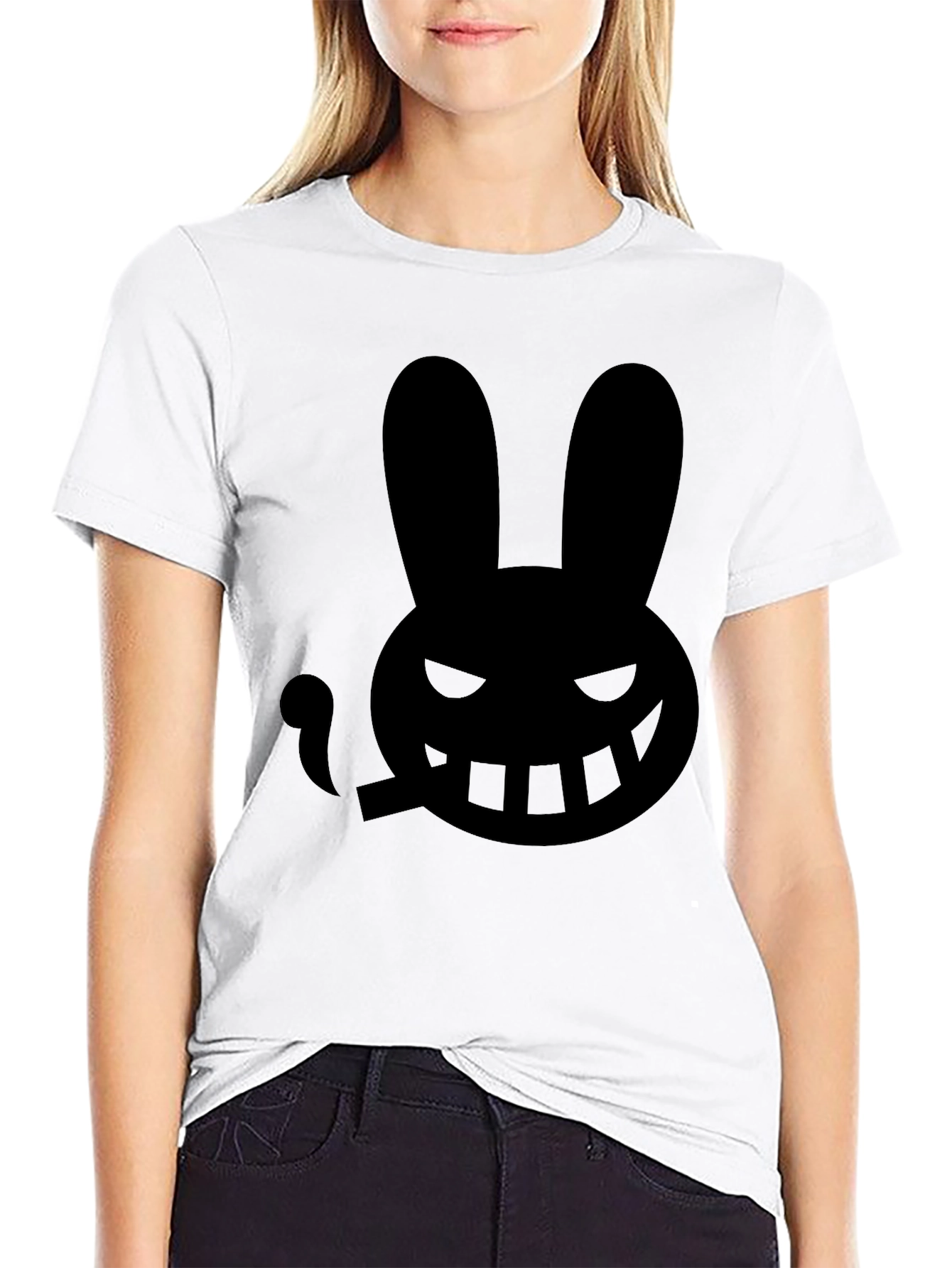 Mens Black T-Shirt with Smoking Rabbit Graphic