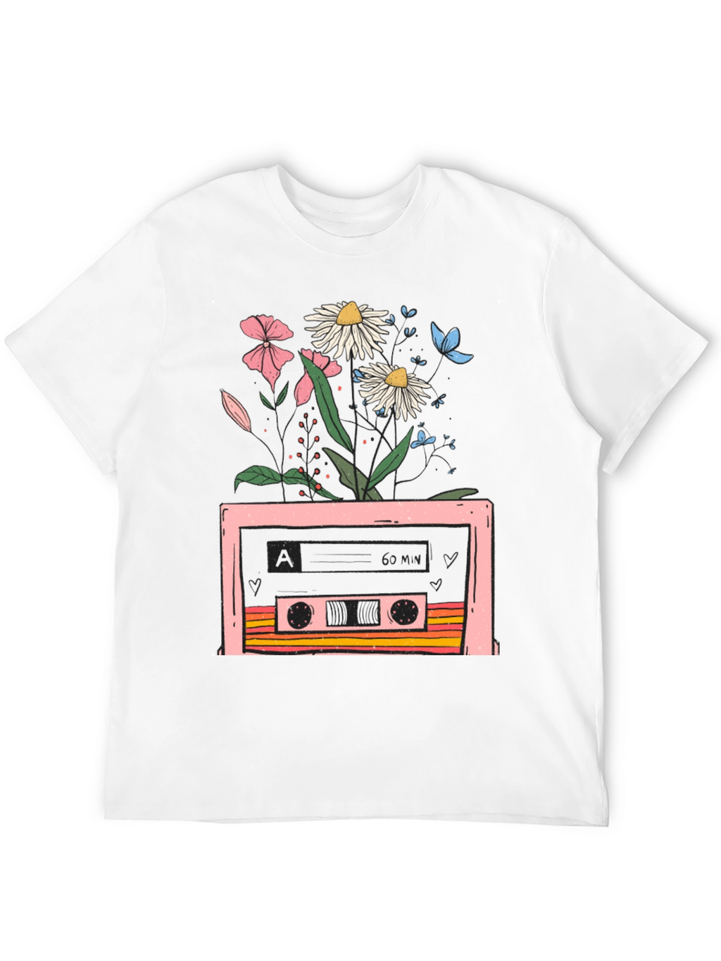 Retro Cassette & Floral Graphic T-Shirt