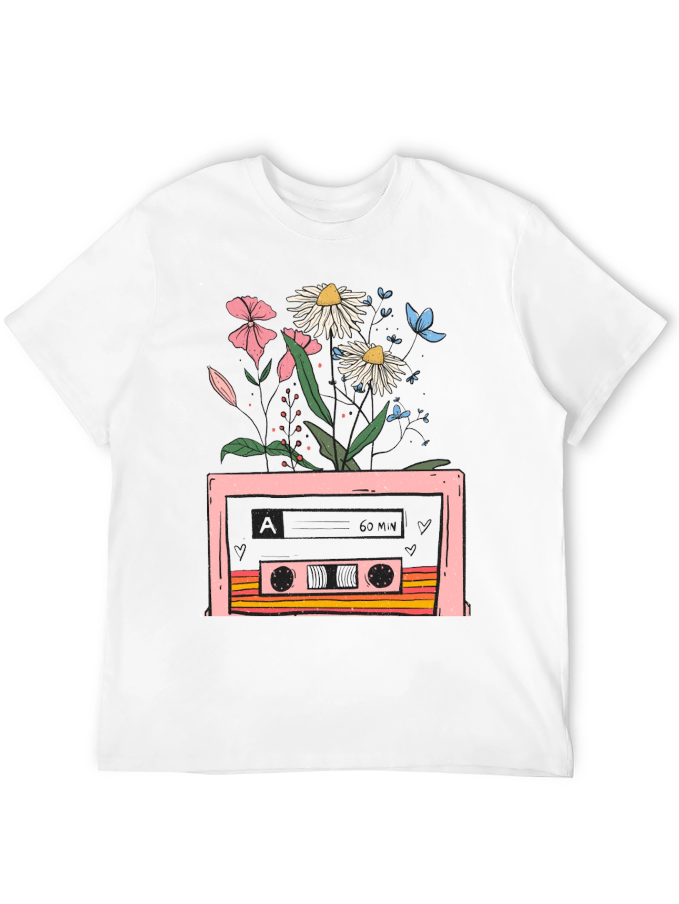 Retro Cassette & Floral Graphic T-Shirt