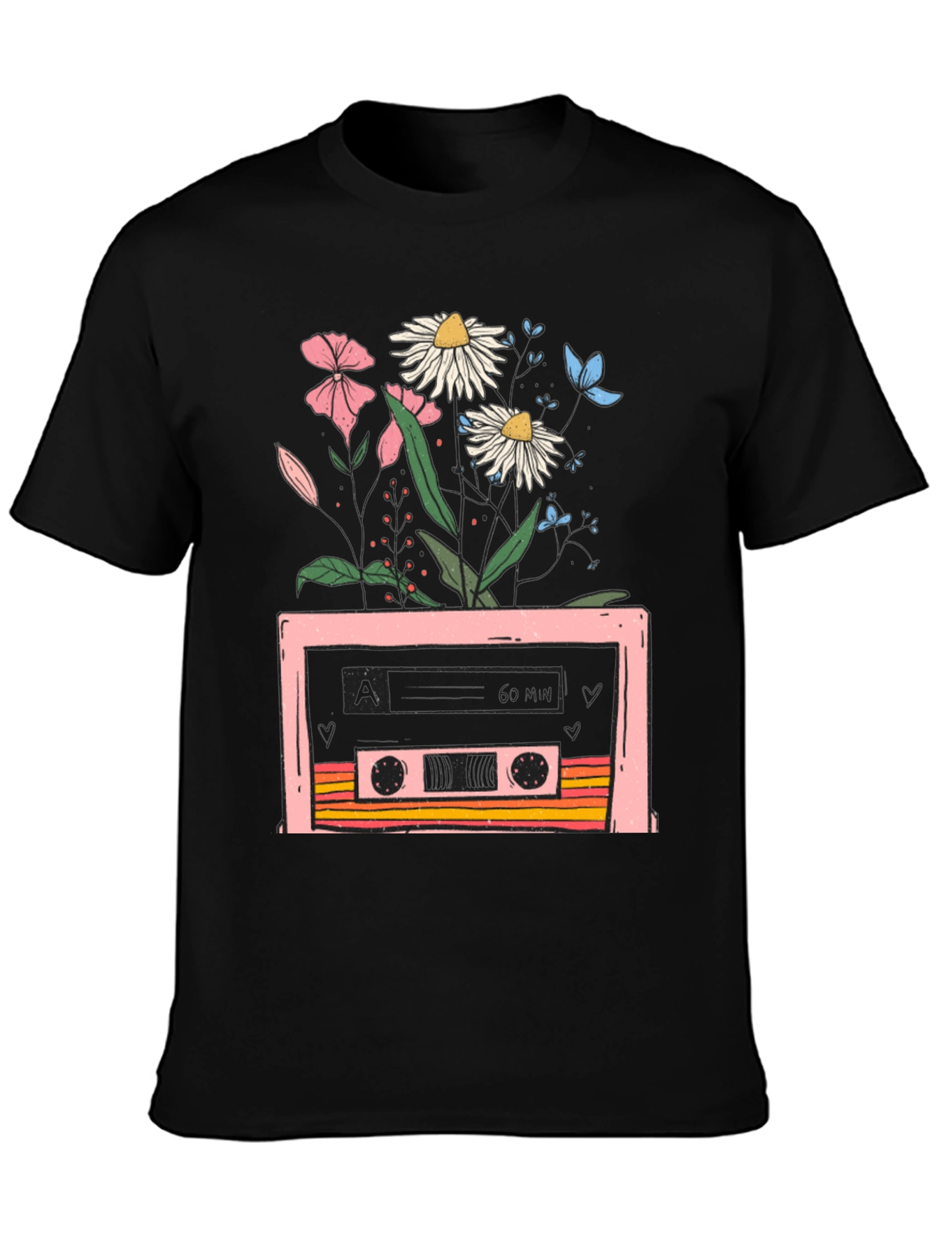 Retro Cassette & Floral Graphic T-Shirt