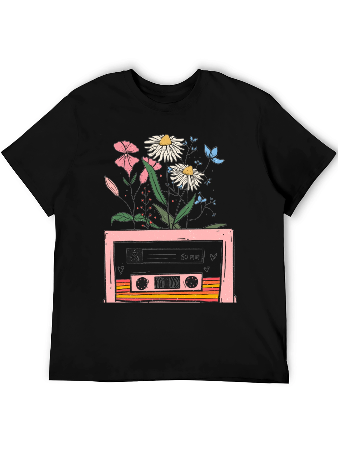 Retro Cassette & Floral Graphic T-Shirt