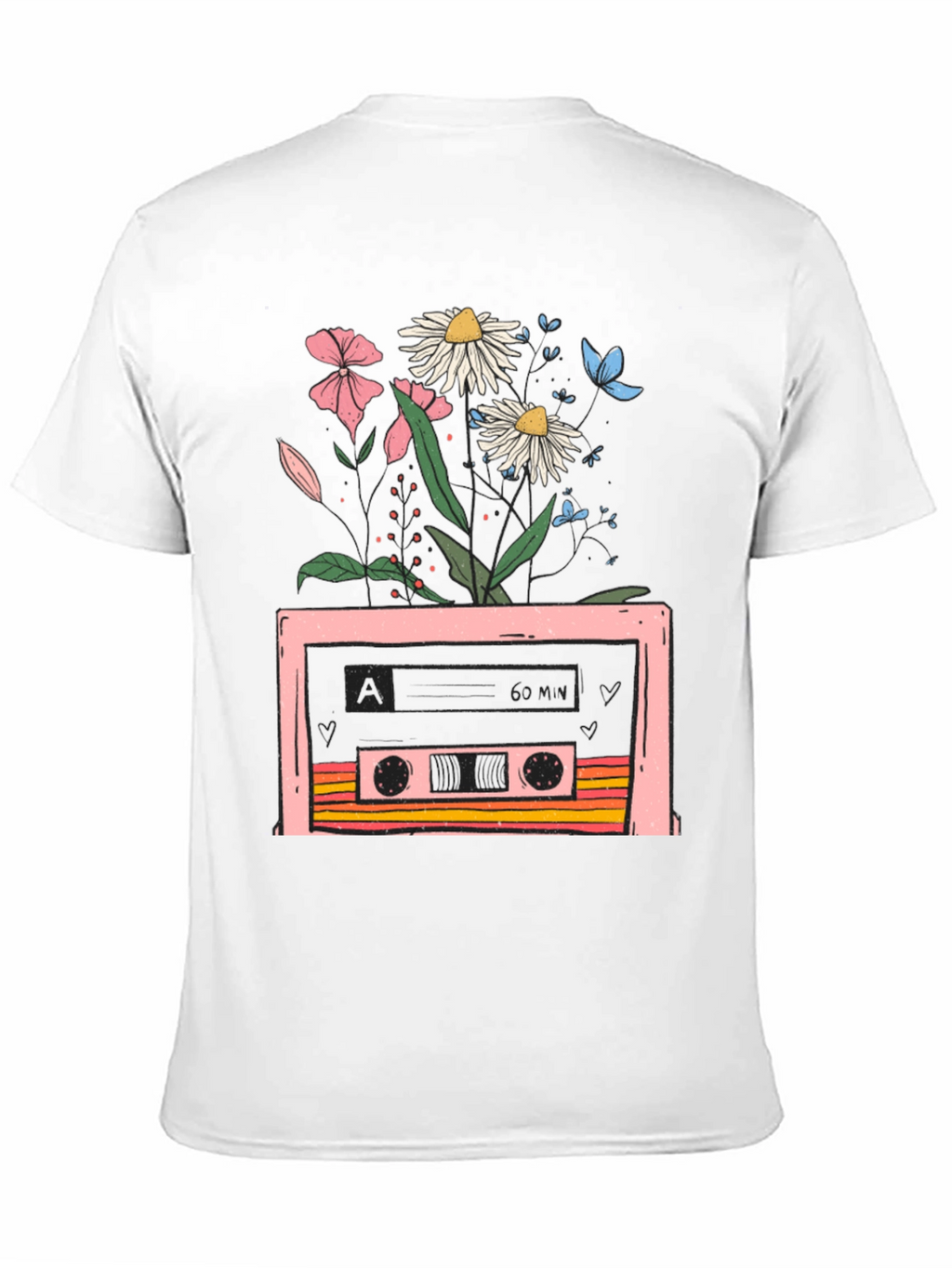 Retro Cassette & Floral Graphic T-Shirt