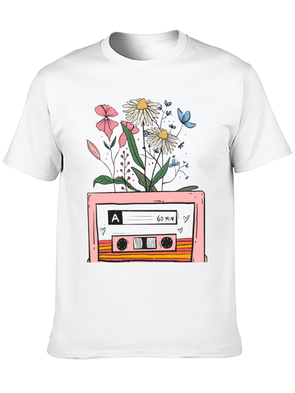 Retro Cassette & Floral Graphic T-Shirt