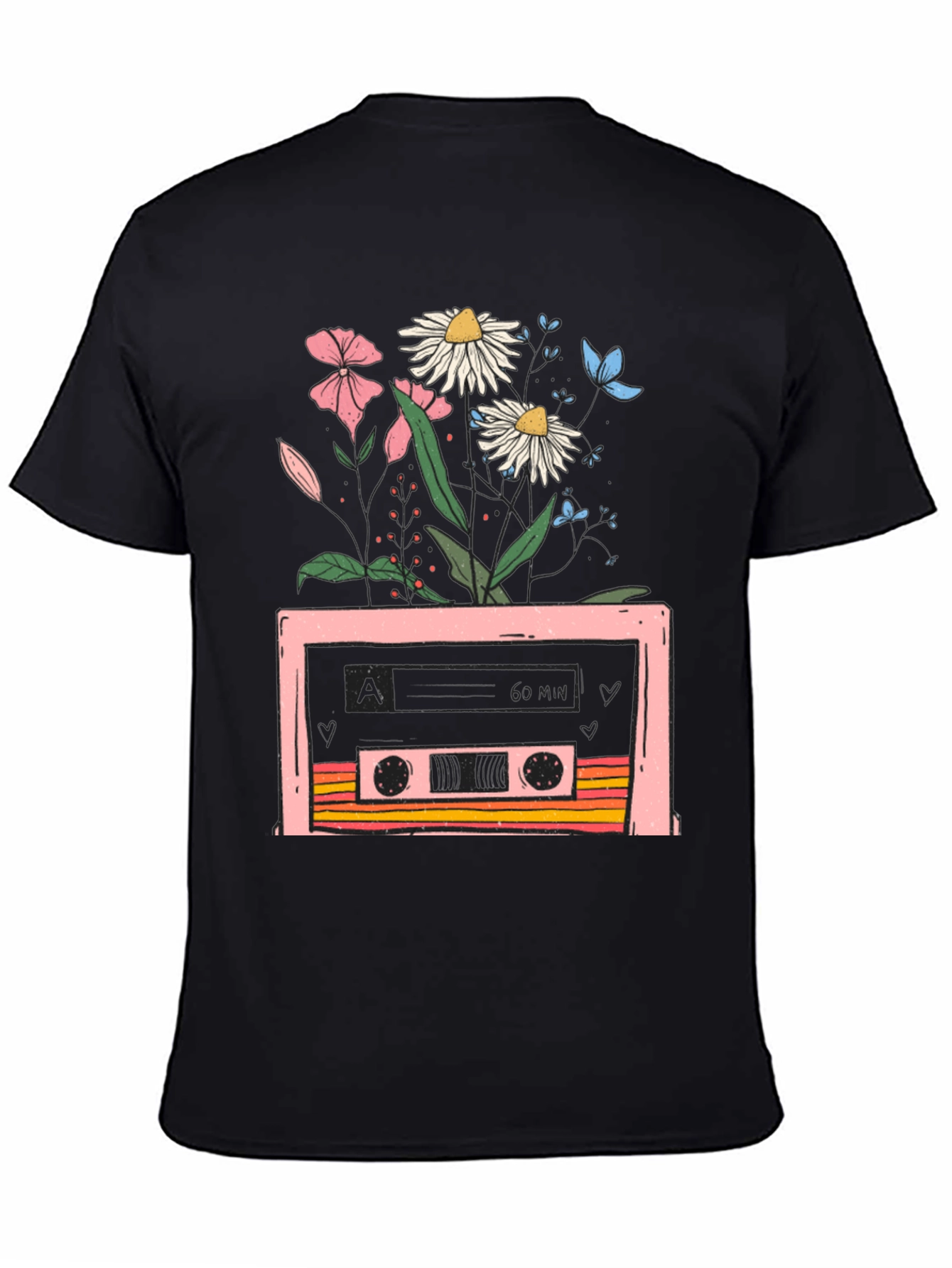 Retro Cassette & Floral Graphic T-Shirt