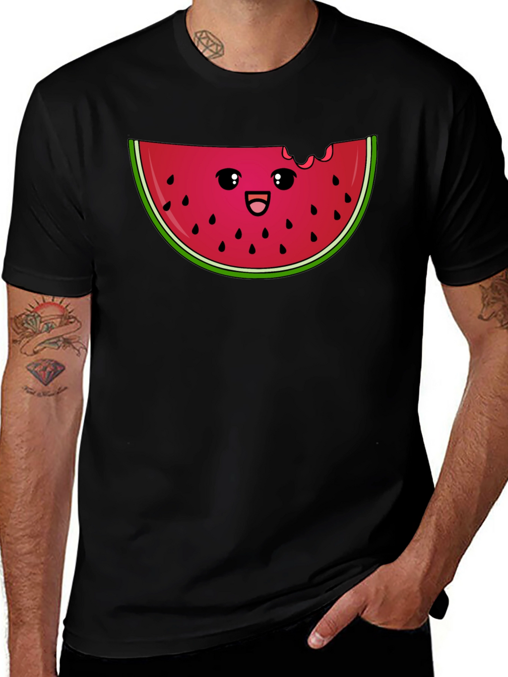 Cute Watermelon Slice Graphic Tee - Black