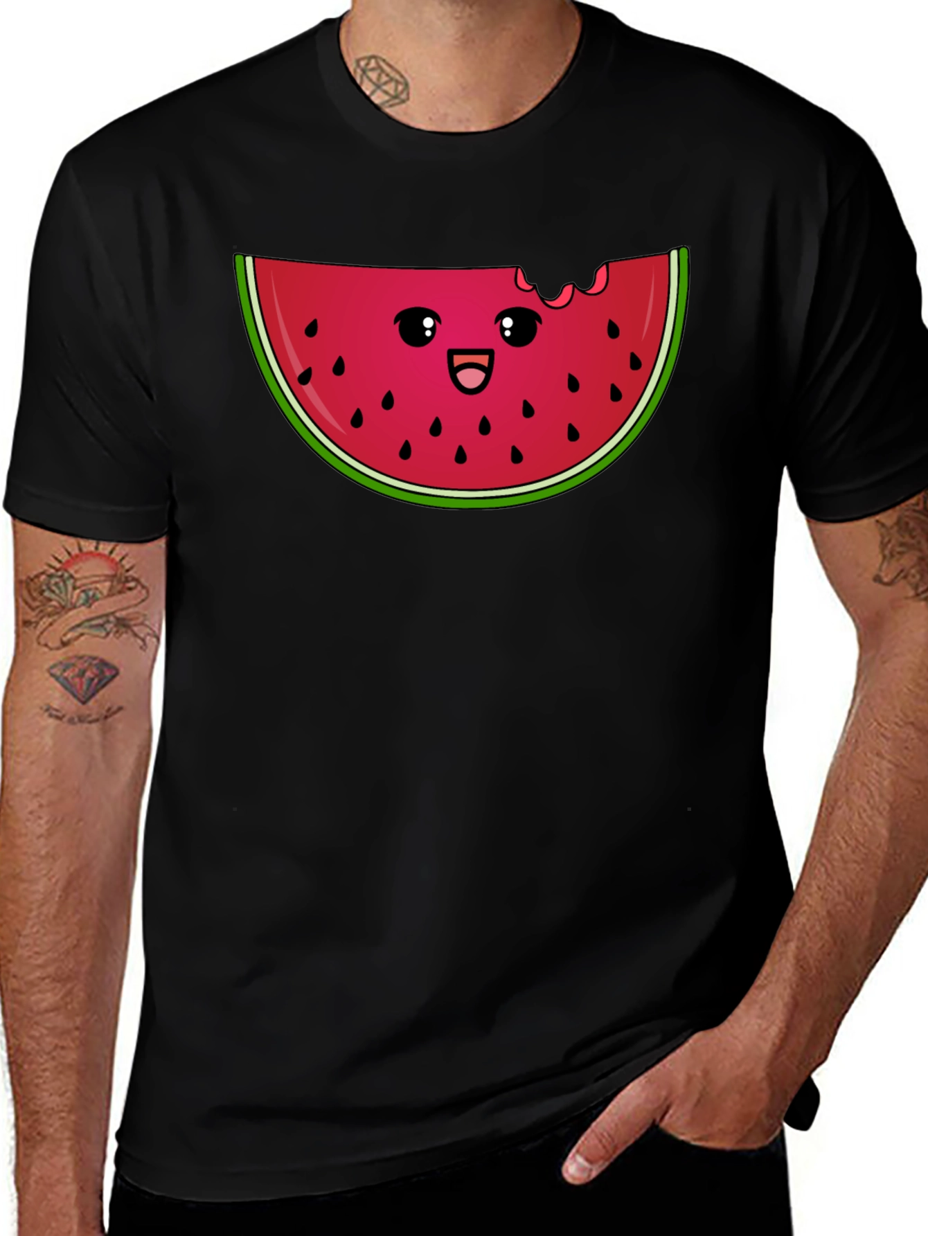 Cute Watermelon Slice Graphic Tee - Black