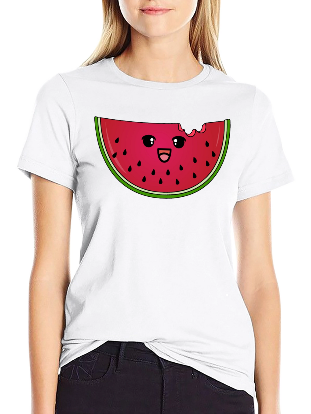 Cute Watermelon Slice Graphic Tee - Black