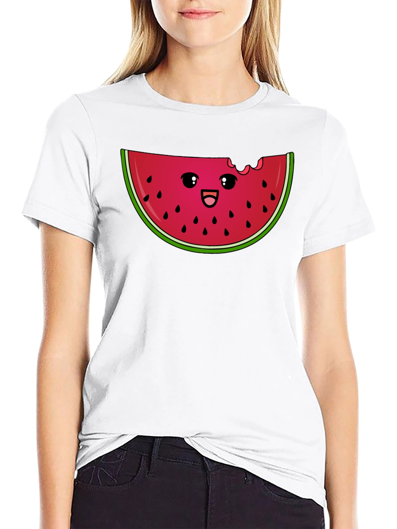 Cute Watermelon Slice Graphic Tee - Black