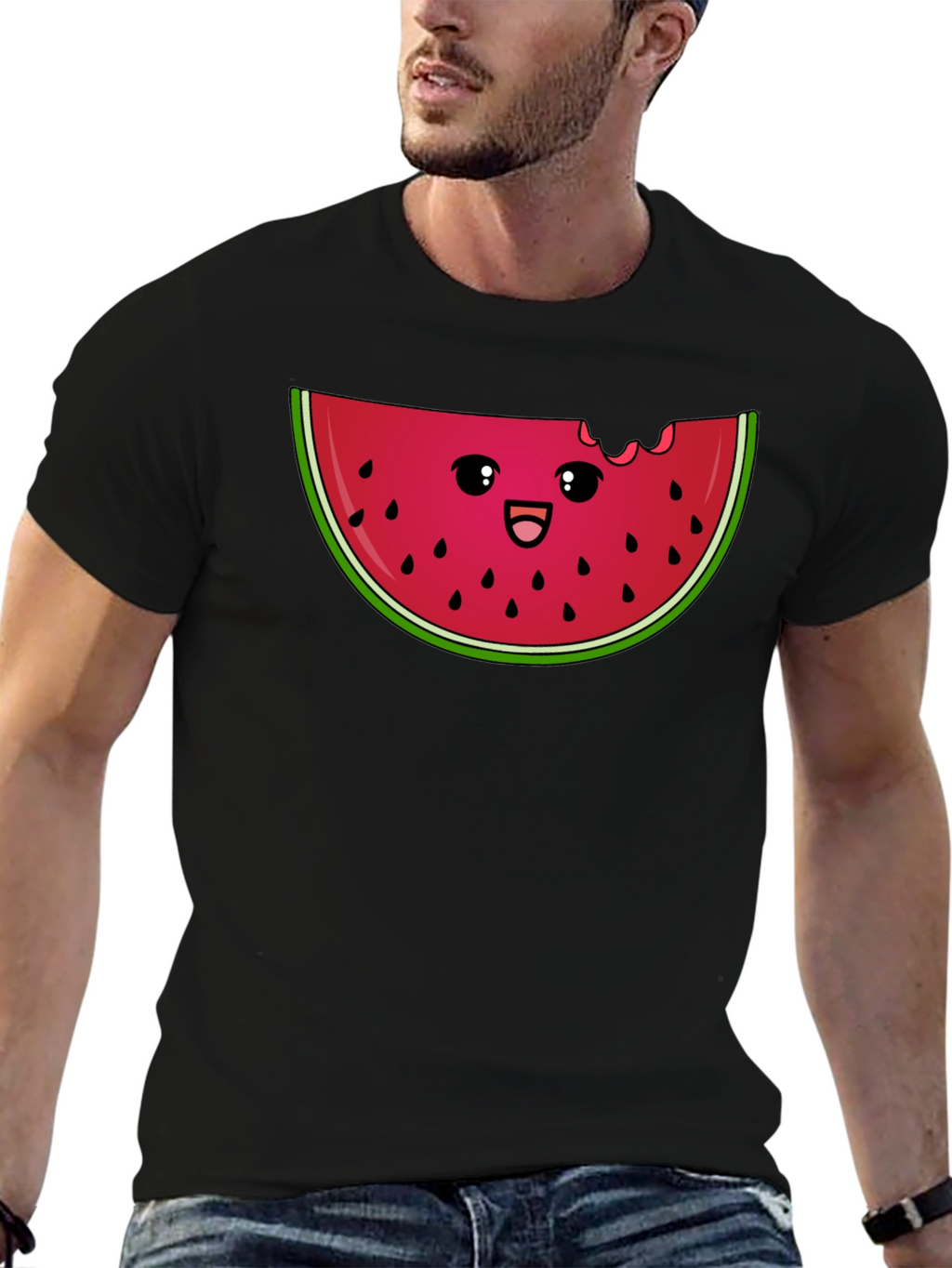 Cute Watermelon Slice Graphic Tee - Black