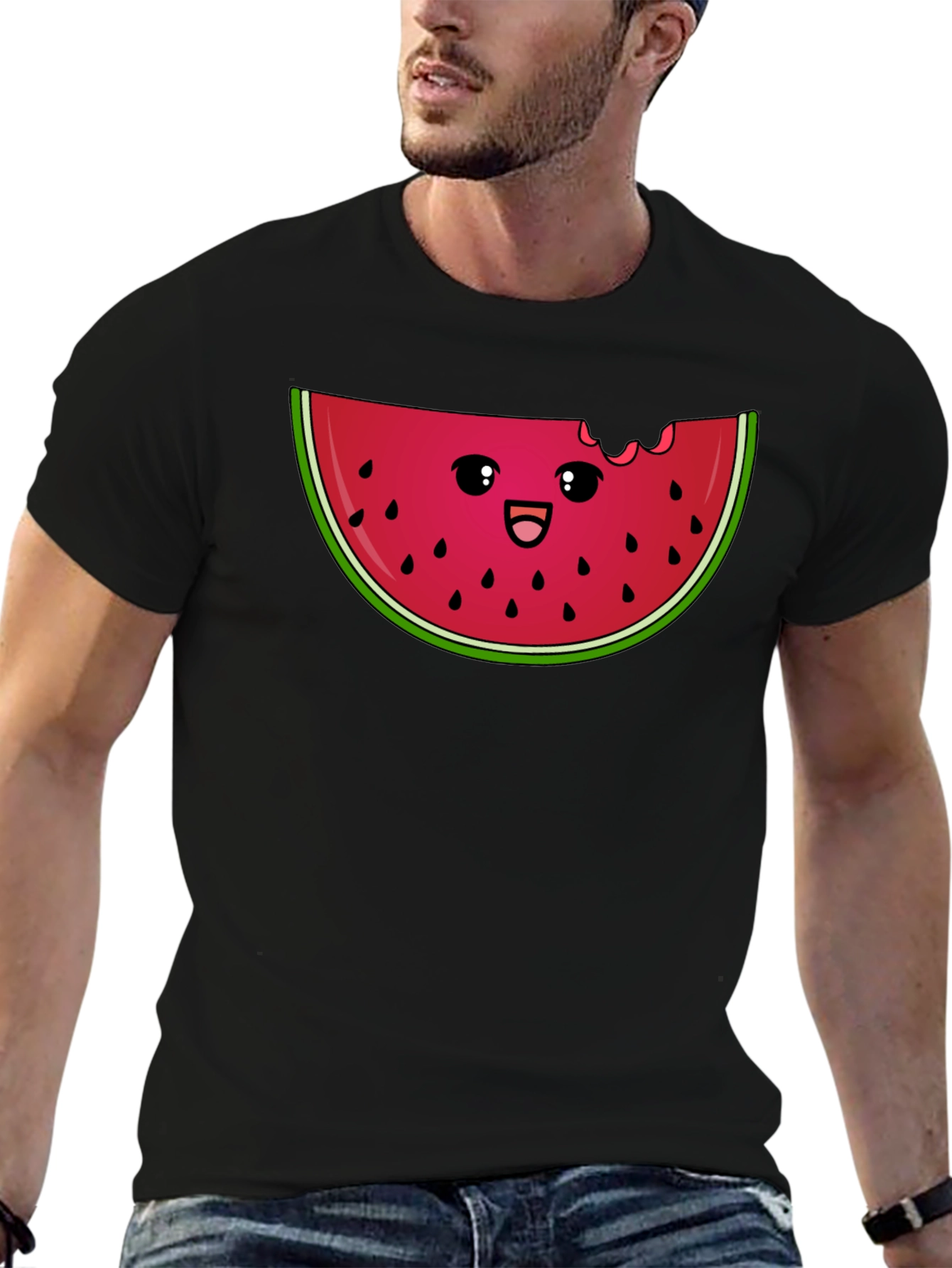 Cute Watermelon Slice Graphic Tee - Black