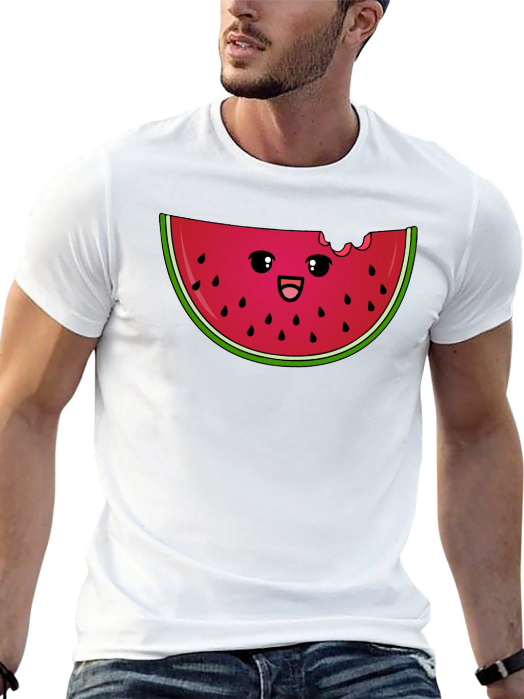 Cute Watermelon Slice Graphic Tee - Black