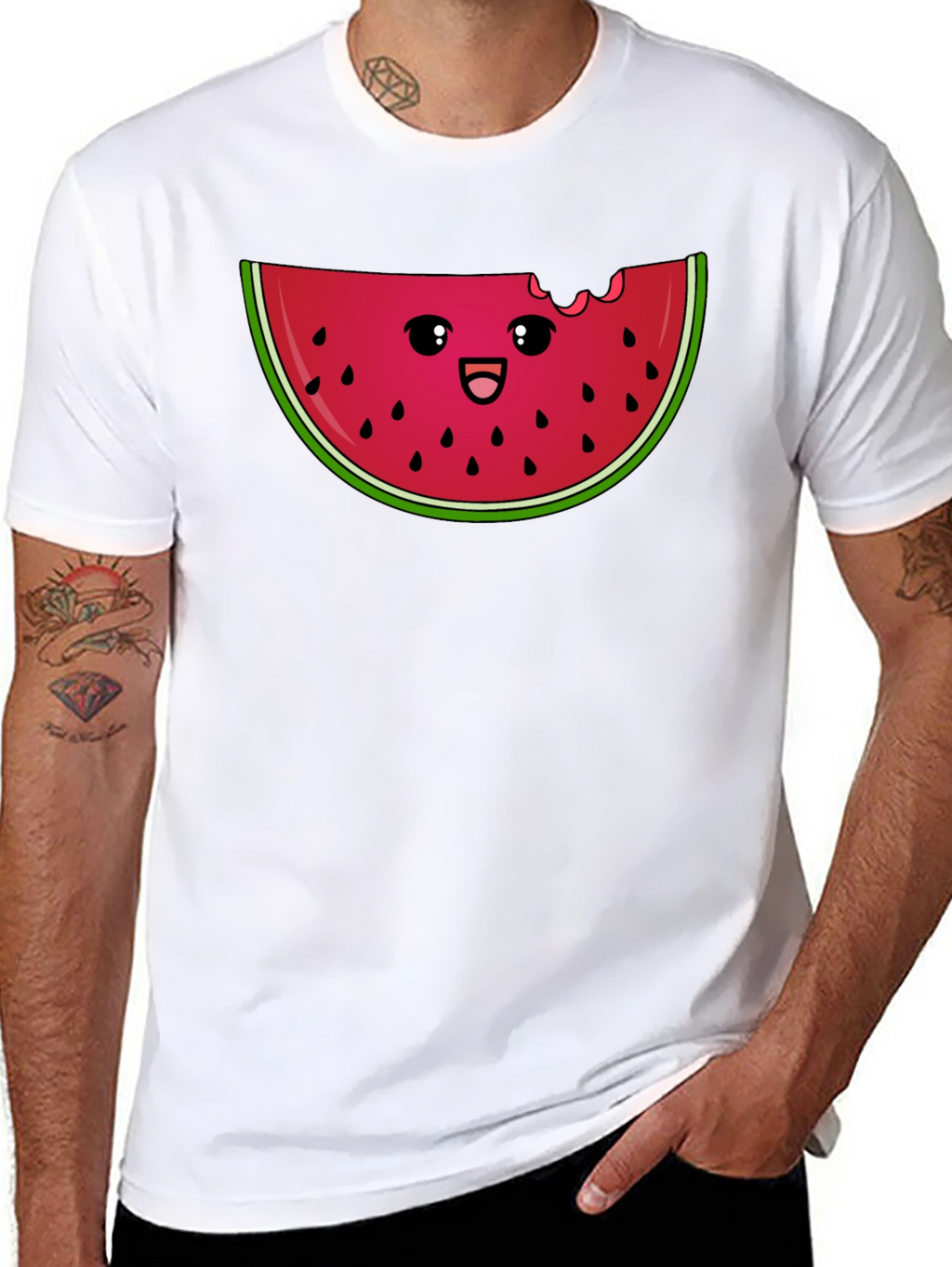 Cute Watermelon Slice Graphic Tee - Black