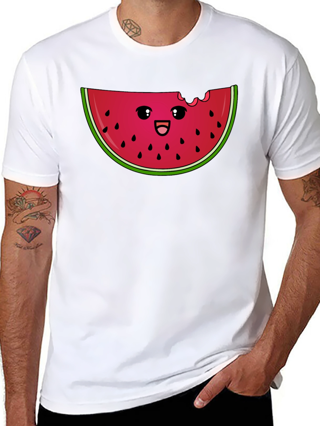 Cute Watermelon Slice Graphic Tee - Black