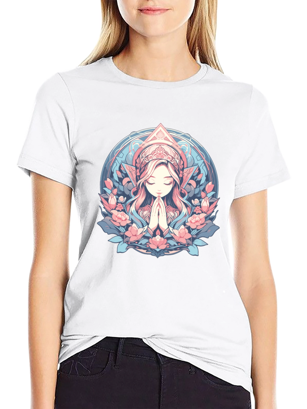 Praying Woman Floral T-Shirt
