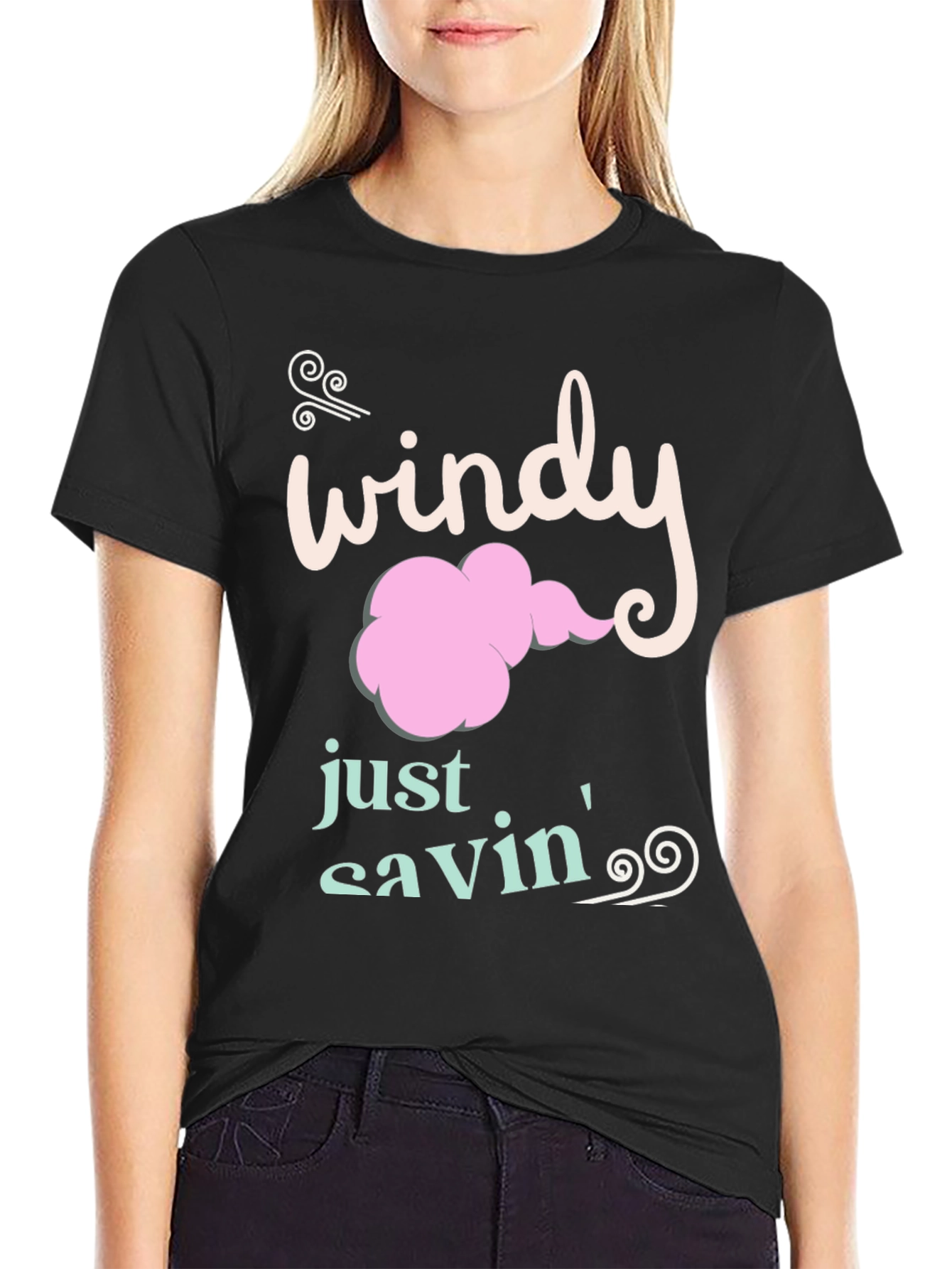 Windy Just Savin Black Cotton Graphic Tee