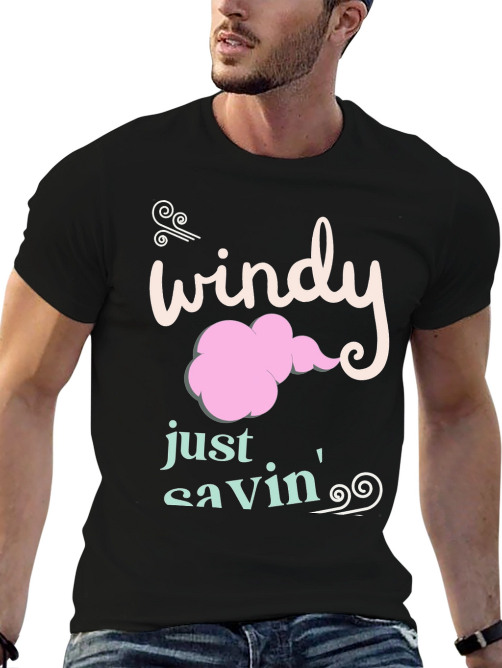 Windy Just Savin Black Cotton Graphic Tee