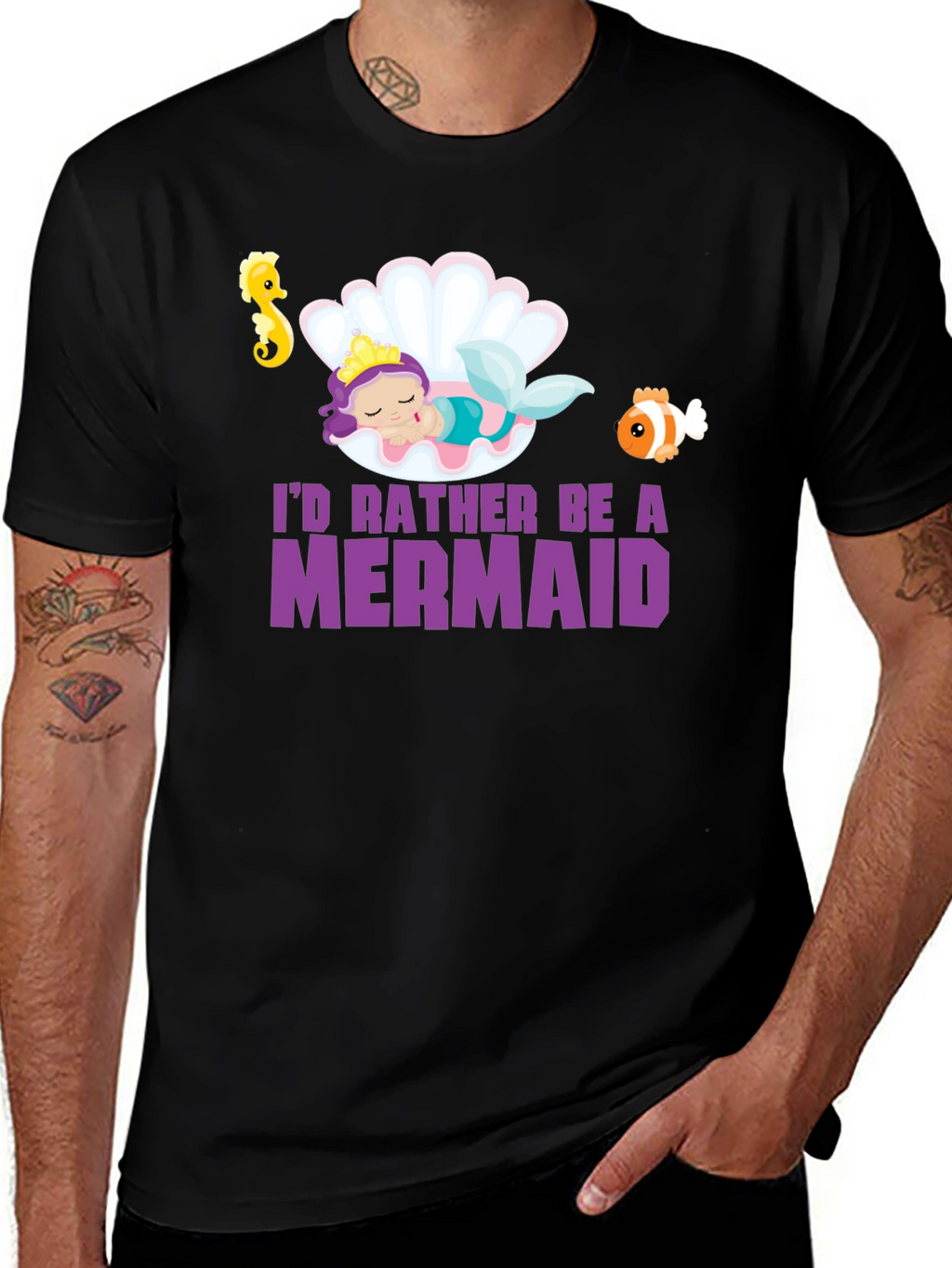 Mermaid Graphic Tee - Black Unisex T-Shirt
