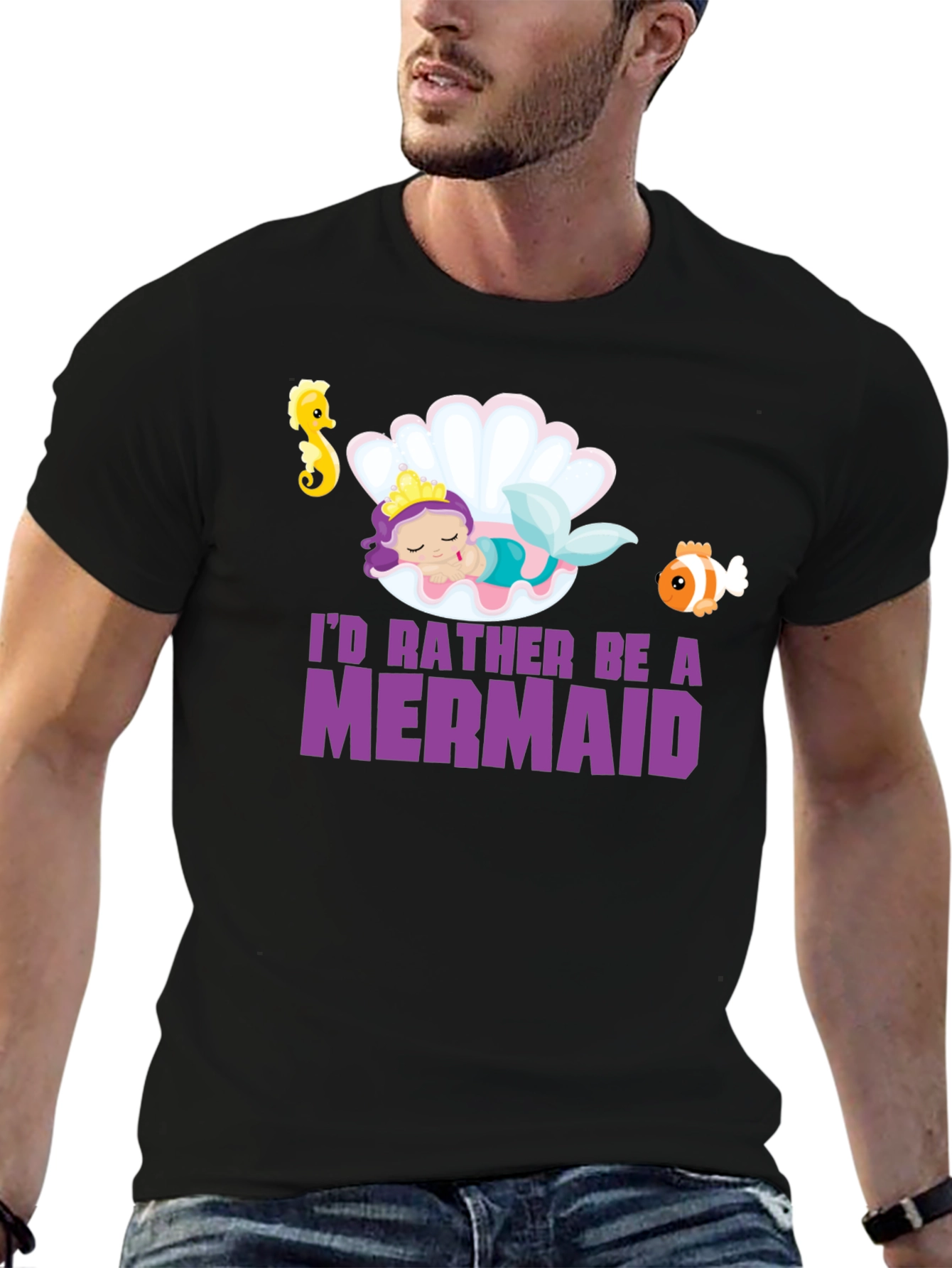 Mermaid Graphic Tee - Black Unisex T-Shirt