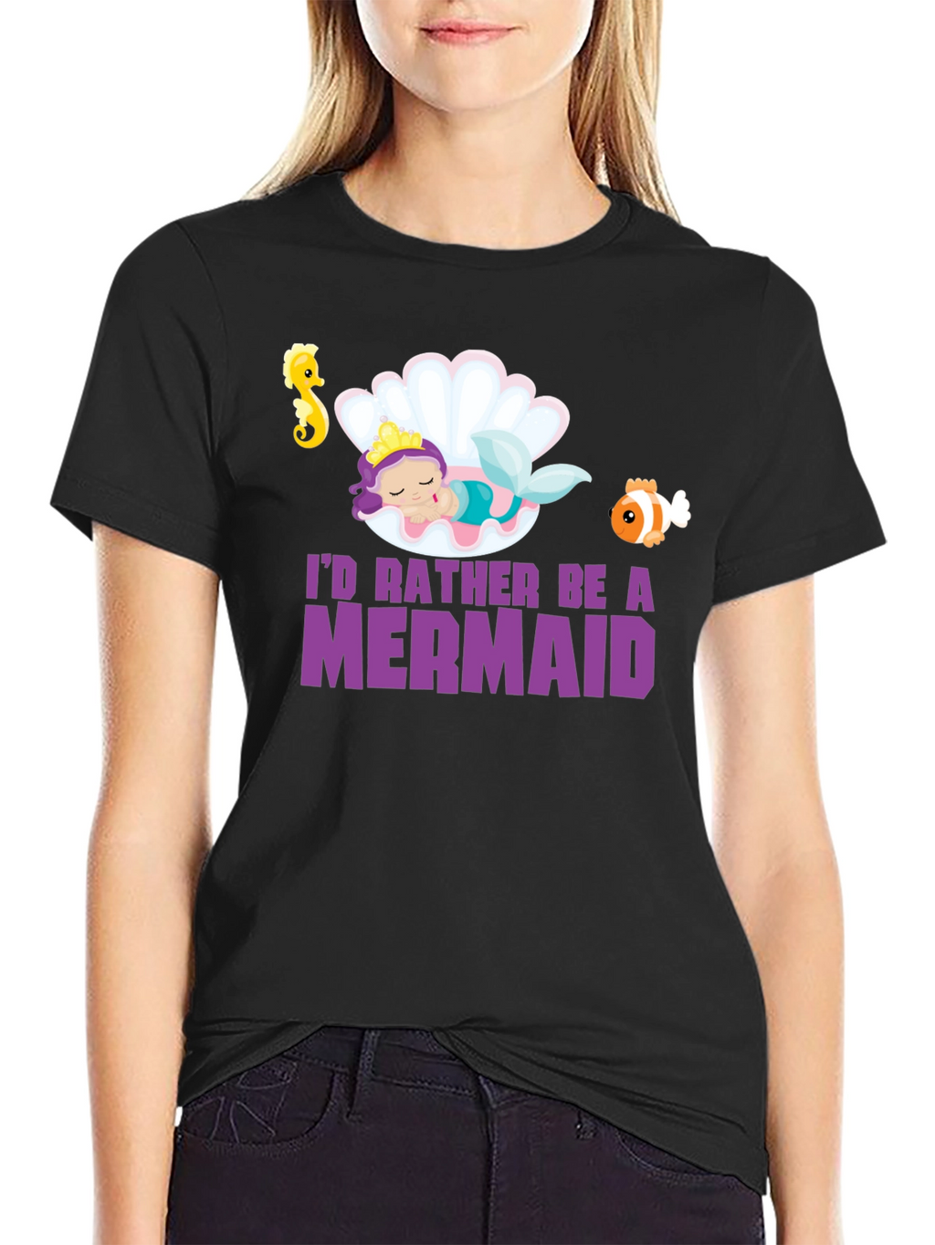 Mermaid Graphic Tee - Black Unisex T-Shirt