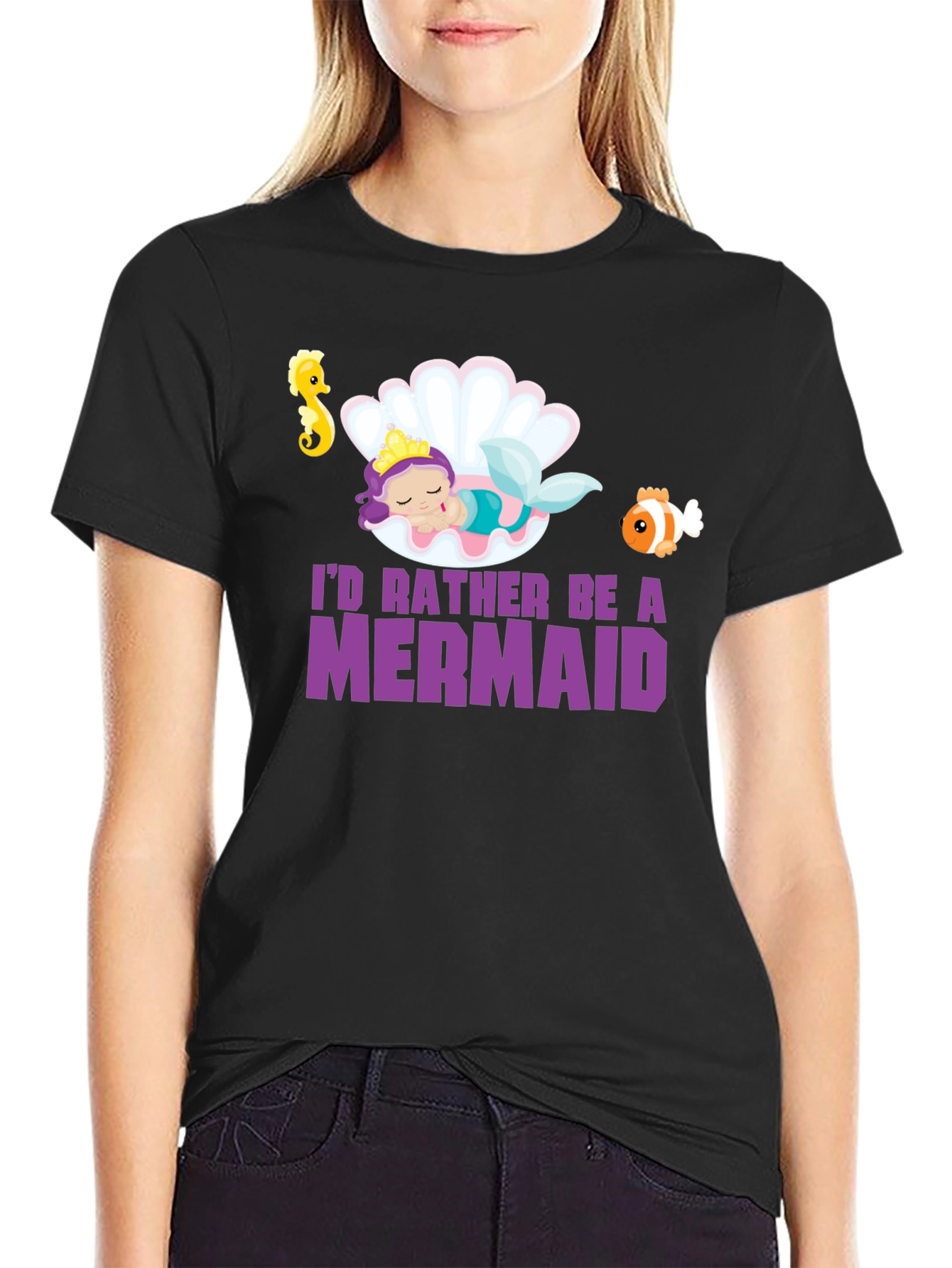 Mermaid Graphic Tee - Black Unisex T-Shirt
