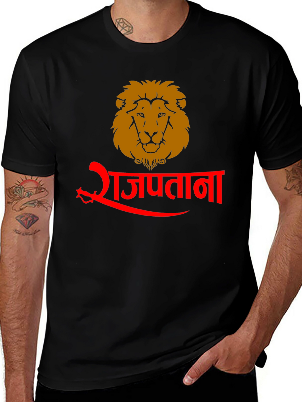 Rajputana Lion Graphic Tee - Black Cotton Blend