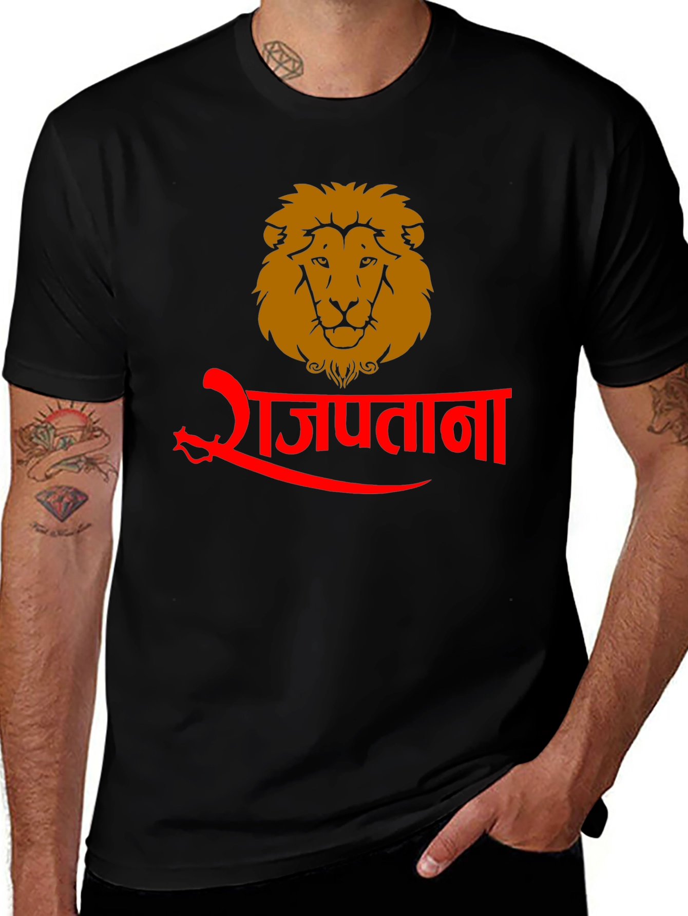 Rajputana Lion Graphic Tee - Black Cotton Blend
