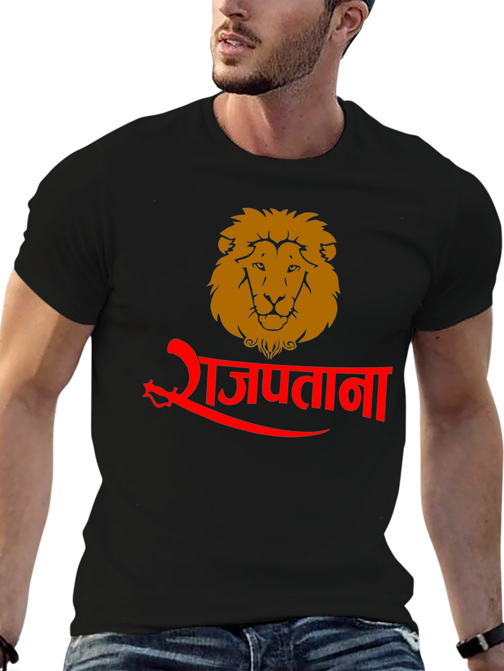 Rajputana Lion Graphic Tee - Black Cotton Blend
